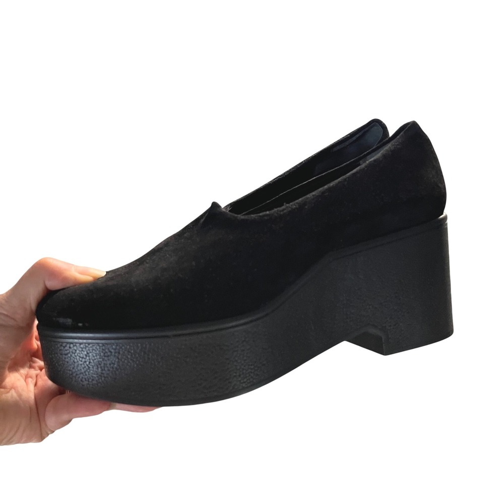 Robert Clergerie Paris Black Suede Platform Wedge Loafers Shoes EU 39.5 US 9.5
